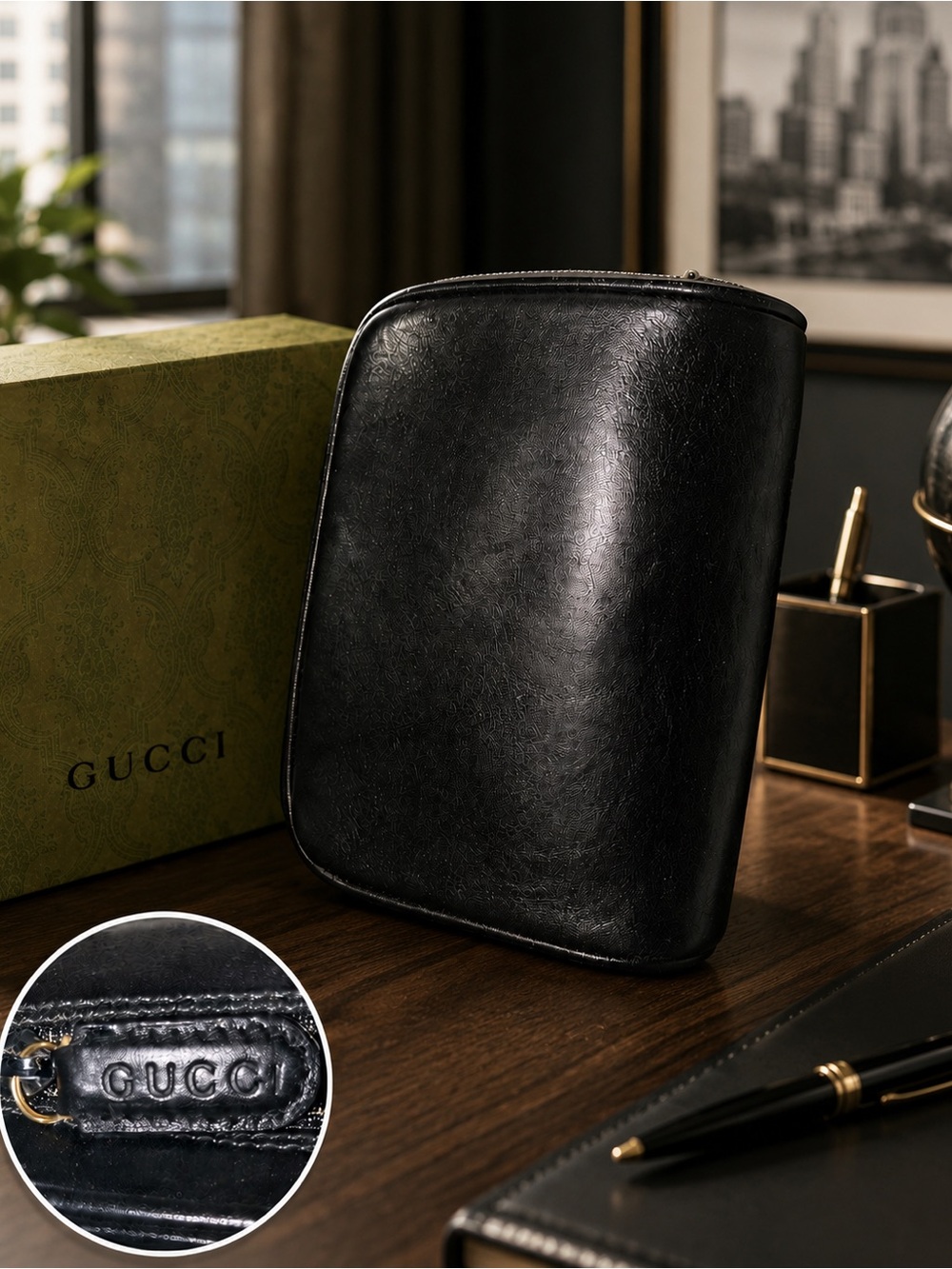 Gucci Black Leather Zip-Around Wallet